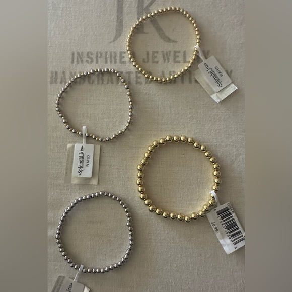 Brand New Set/4 Bead Stretch Bracelets. 2 Gold, Silver, & mixed Gold and Silver - Picture 3 of 16